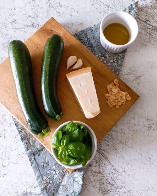 Raw Zucchini and Almond Pesto Ingredients